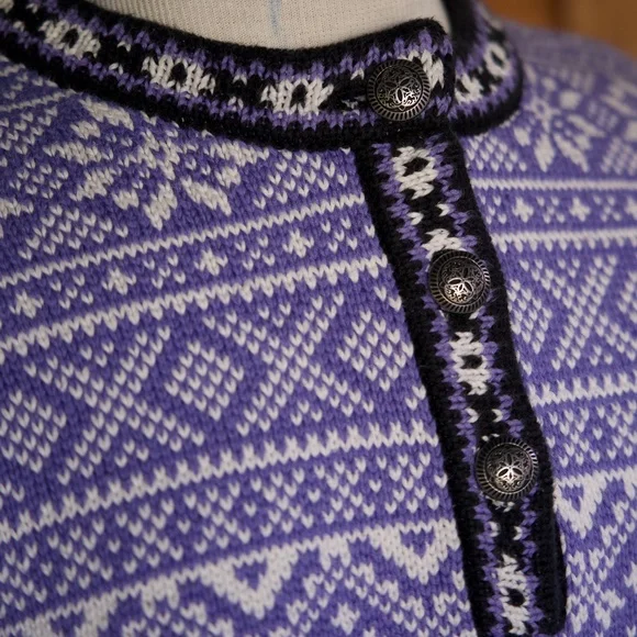 Vintage L.L. Bean 100% Cotton Purple Knitted Fair Isle Nordic Sweater Woman's M - Picture 8 of 15